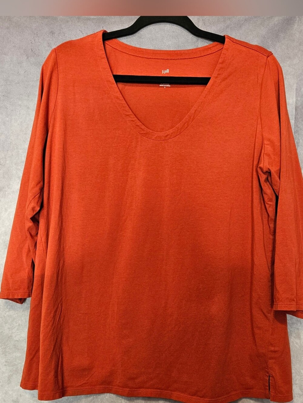 J. Jill Forward-Seam Tee Shirt Women Large Terracotta Orange V-Neck 3/4 Sleeve